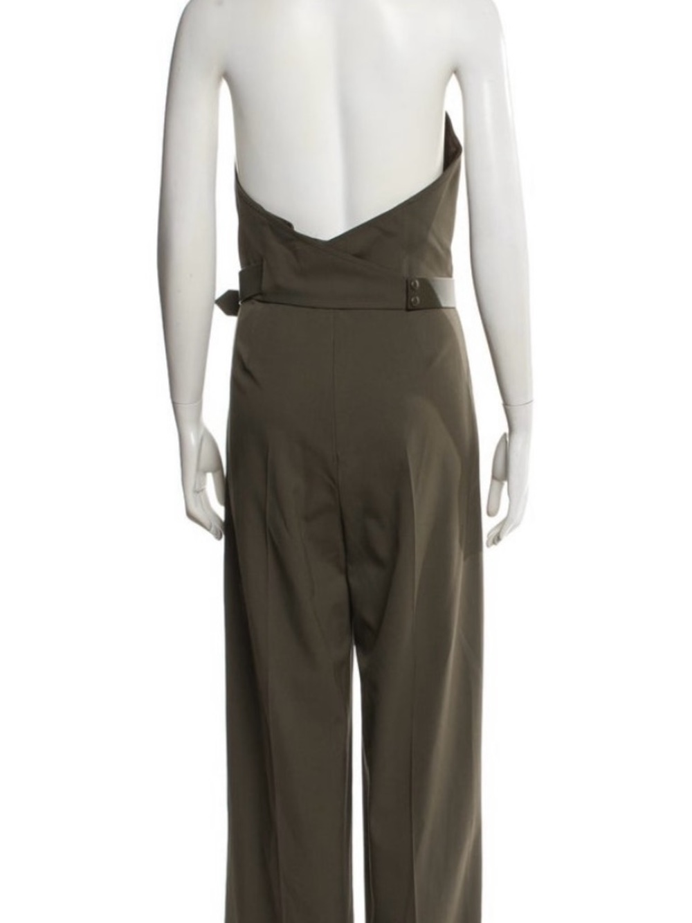 Max Mara Strapless Wide-Leg Jumpsuit with Waist Belt in Olive - Picture 3 of 3